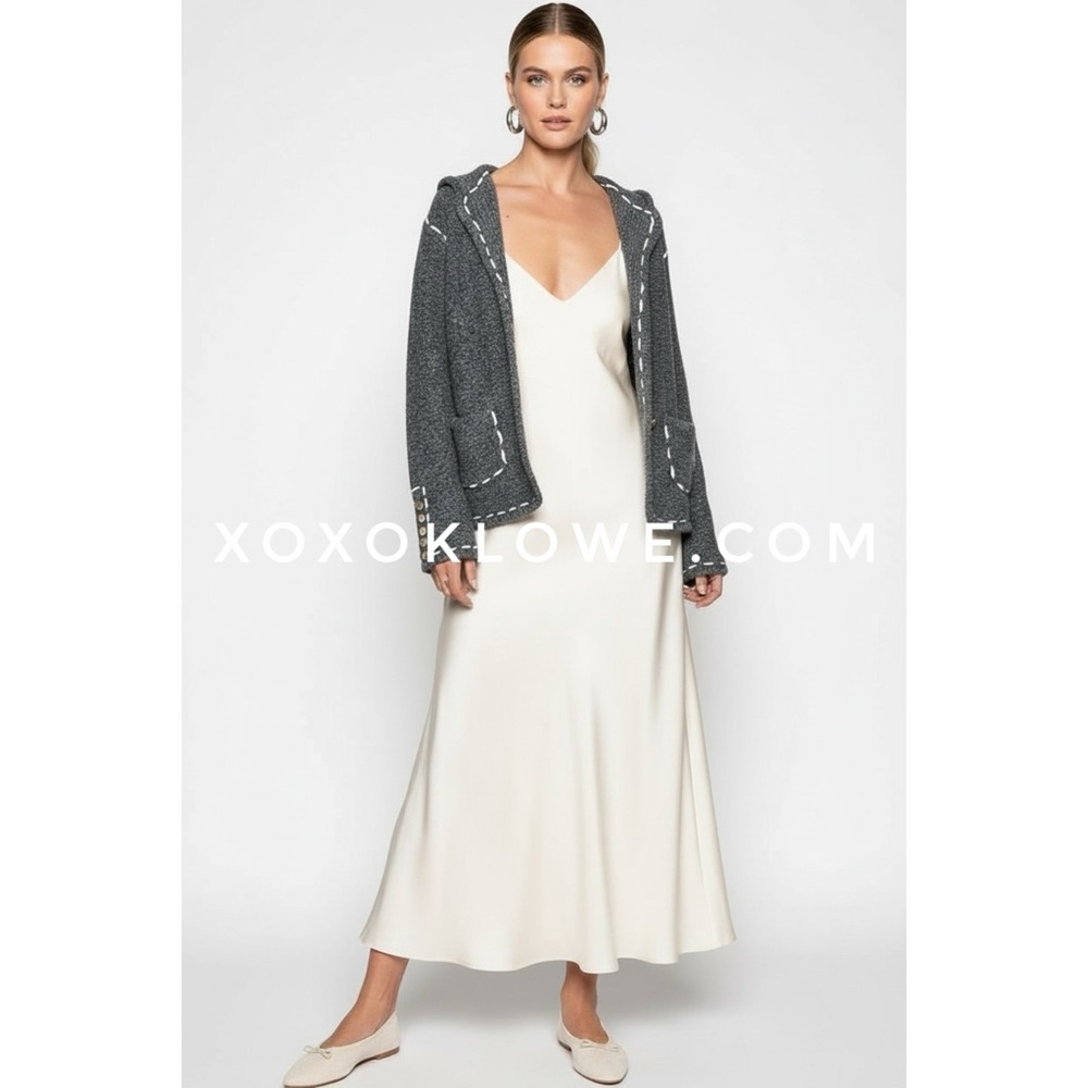 POL Dark Heather Grey Knit Blazer Cardigan | Contrast Stitch Sweater - Picture 4 of 9